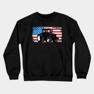 Farm Tractor Patriotic USA Flag Farmer Men Women Crewneck Sweatshirt